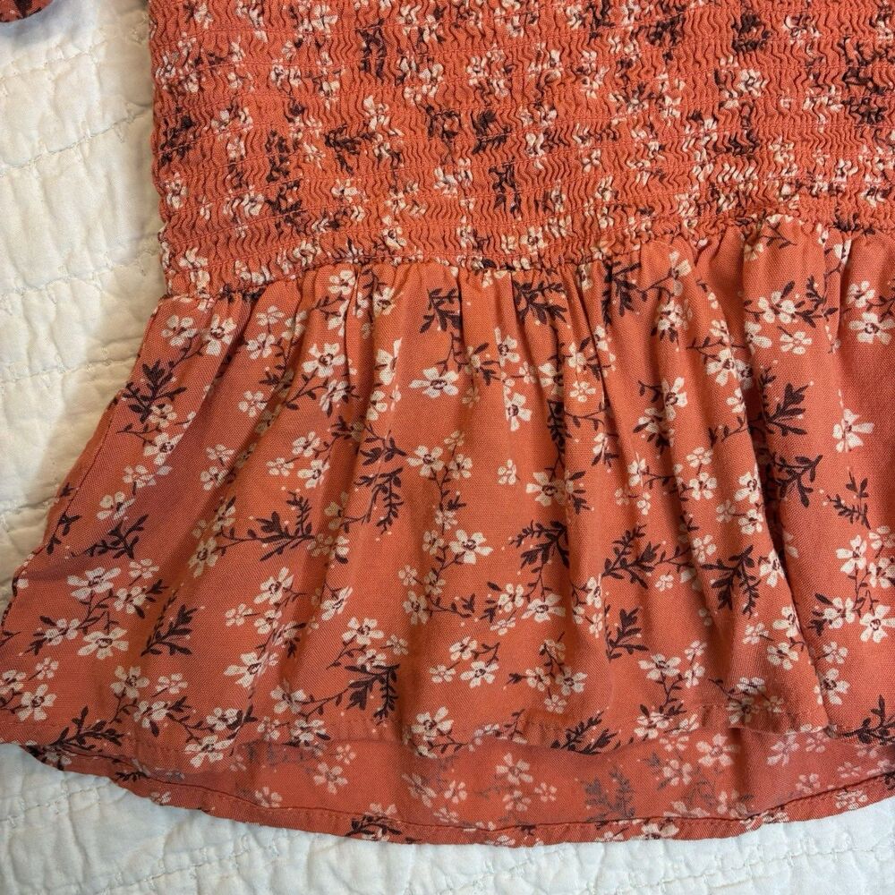 Patrons of Peace Peplum Top Womens Small Orange Floral Smocked Crop Milkmaid - Picture 8 of 10